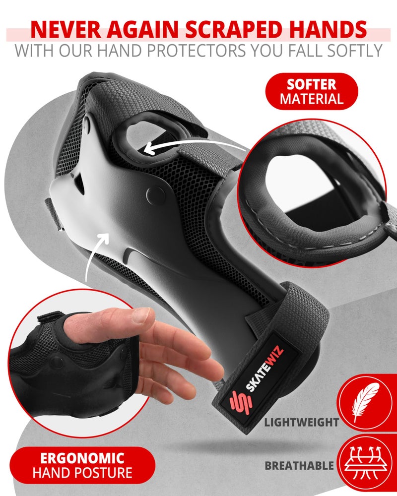 SKATEWIZ وسادات ركبة SKATEWIZ للأطفال - مجموعة وسادات للركبة والمرفقين - PROTECT-1 - الحجم M أسود - واقيات المعصم معدات الحماية للتزلج، لوح التزلج، التزلج على الجليد للأطفال - Image 4